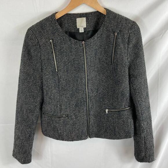 Halogen Tweed Zip Up Jacket Navy Blue Size Medium - Picture 1 of 6
